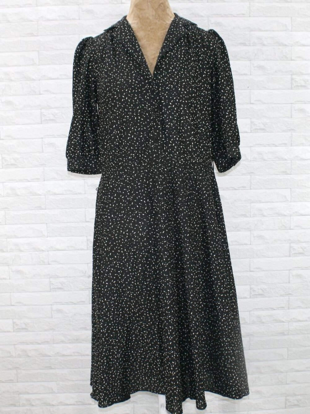 VINTAGE CALIFORNIA LOOKS Dress Shirtdress Abstract Polka Dot Black White XL